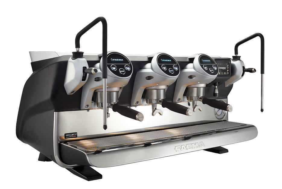 A coffee machine with four cups on the side.