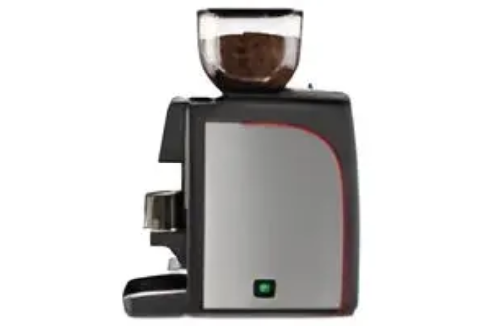 A coffee grinder with the lid open and beans in it.