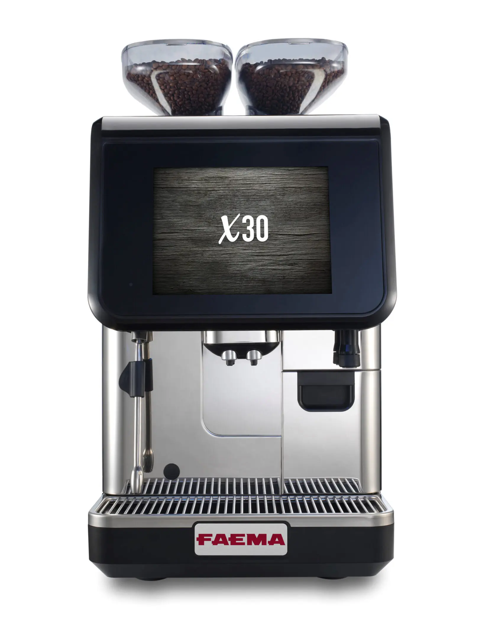 A black and silver machine with two cups on top of it.