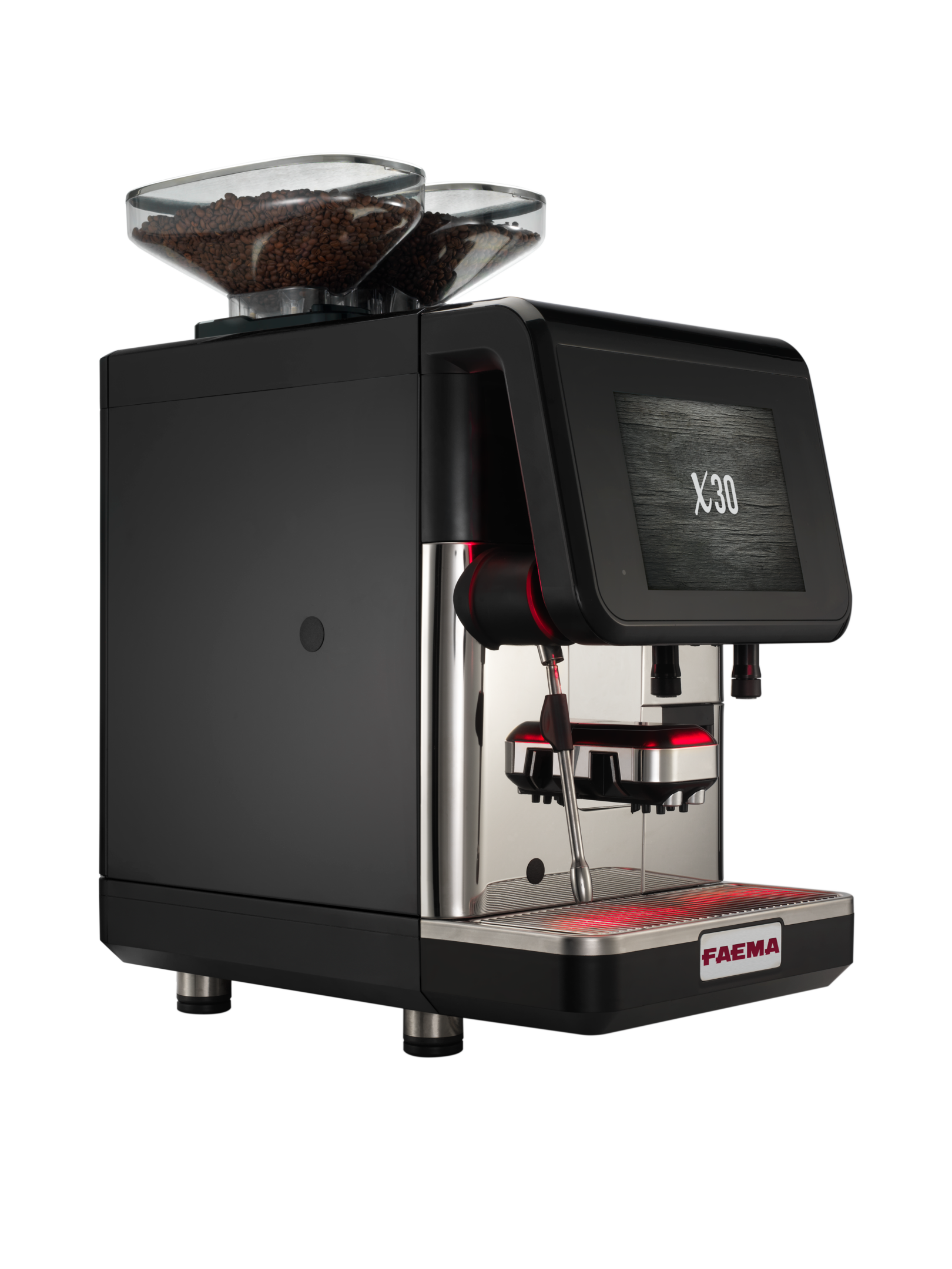 A black coffee machine with a green background