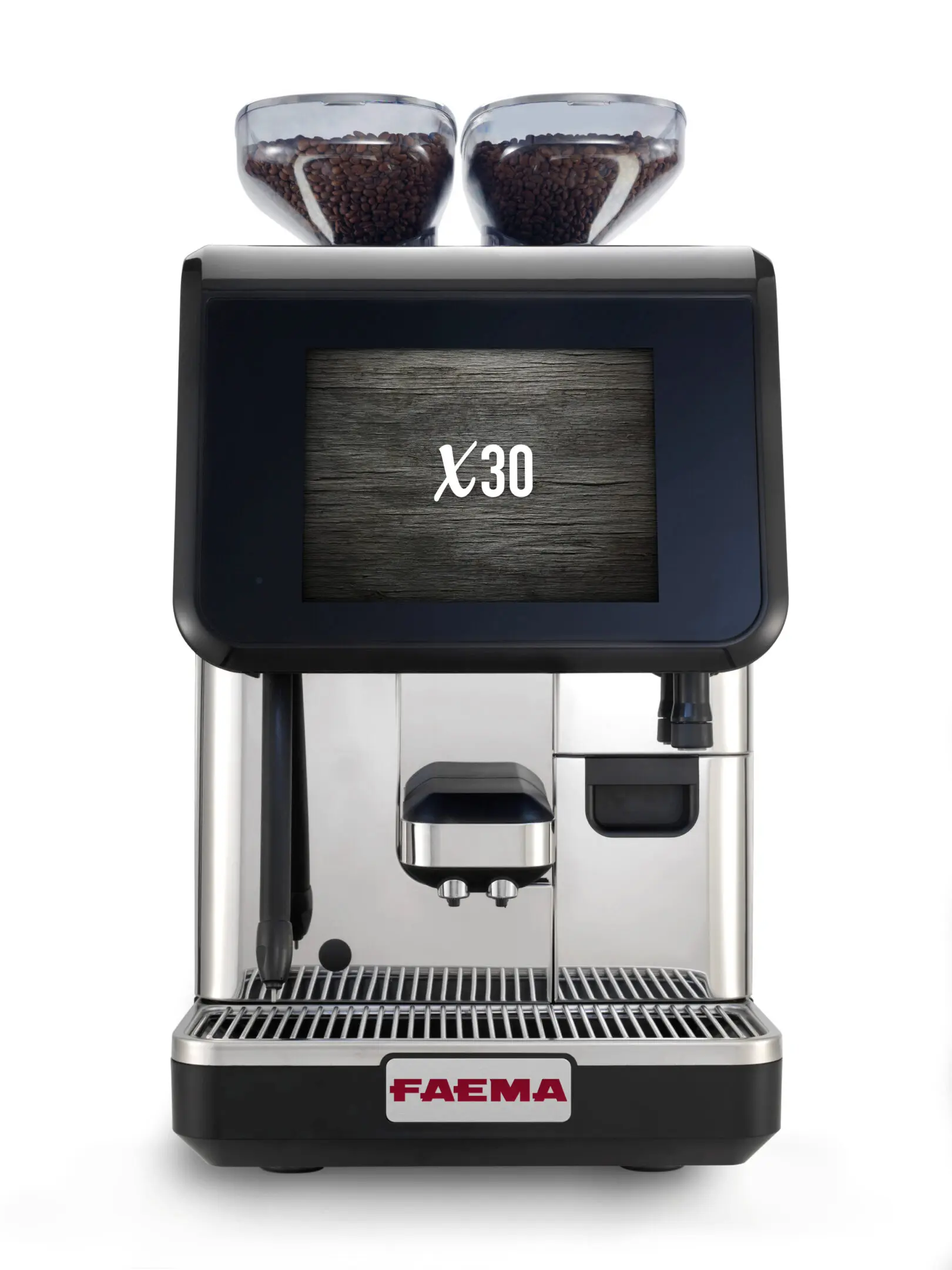 A black and silver machine with two cups on top of it.
